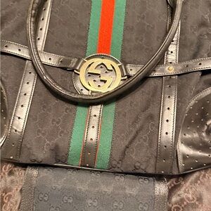 Gucci Black Tote with Green and Red Stripes
